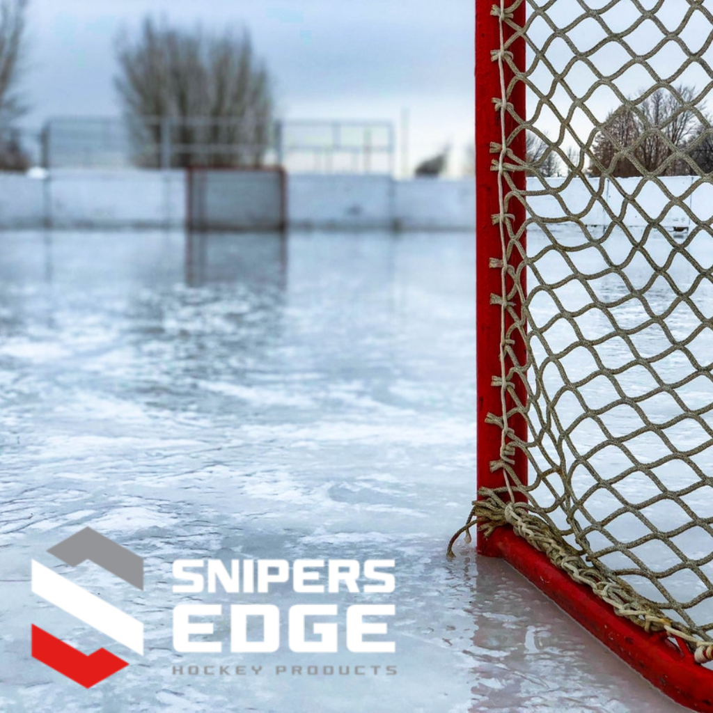 Snipers Edge Logo with an outdoor hockey rink