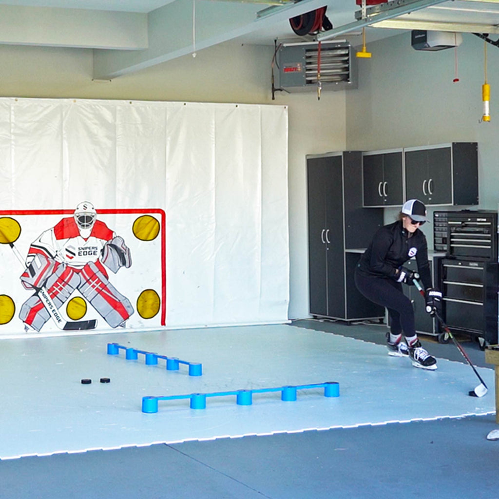 Skating on synthetic ice in garage